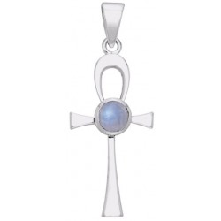 Ankh Egyptian Pendant with Rainbow Moonstone Gem