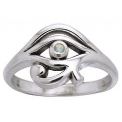 Eye of Horus Egyptian Ring with Rainbow Moonstone