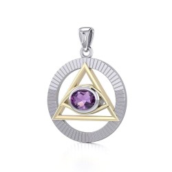 Eye of The Pyramid Silver and Gold Pendant with Amethyst Gem