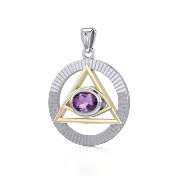 Eye of The Pyramid Silver and Gold Pendant with Amethyst Gem