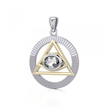 Eye of The Pyramid Silver and Gold Pendant with White Cubic Zirconia Gem