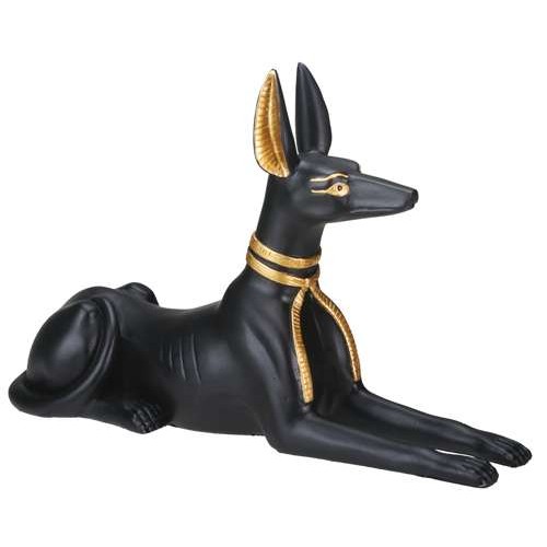 Egyptian Dog God Anubis Jackal Laying Down Statue in Black