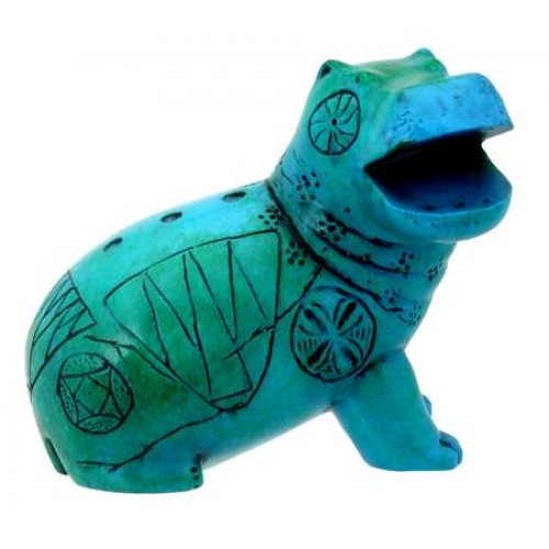 Egyptian Blue Faience Style Hippo Statue - 2 Inches